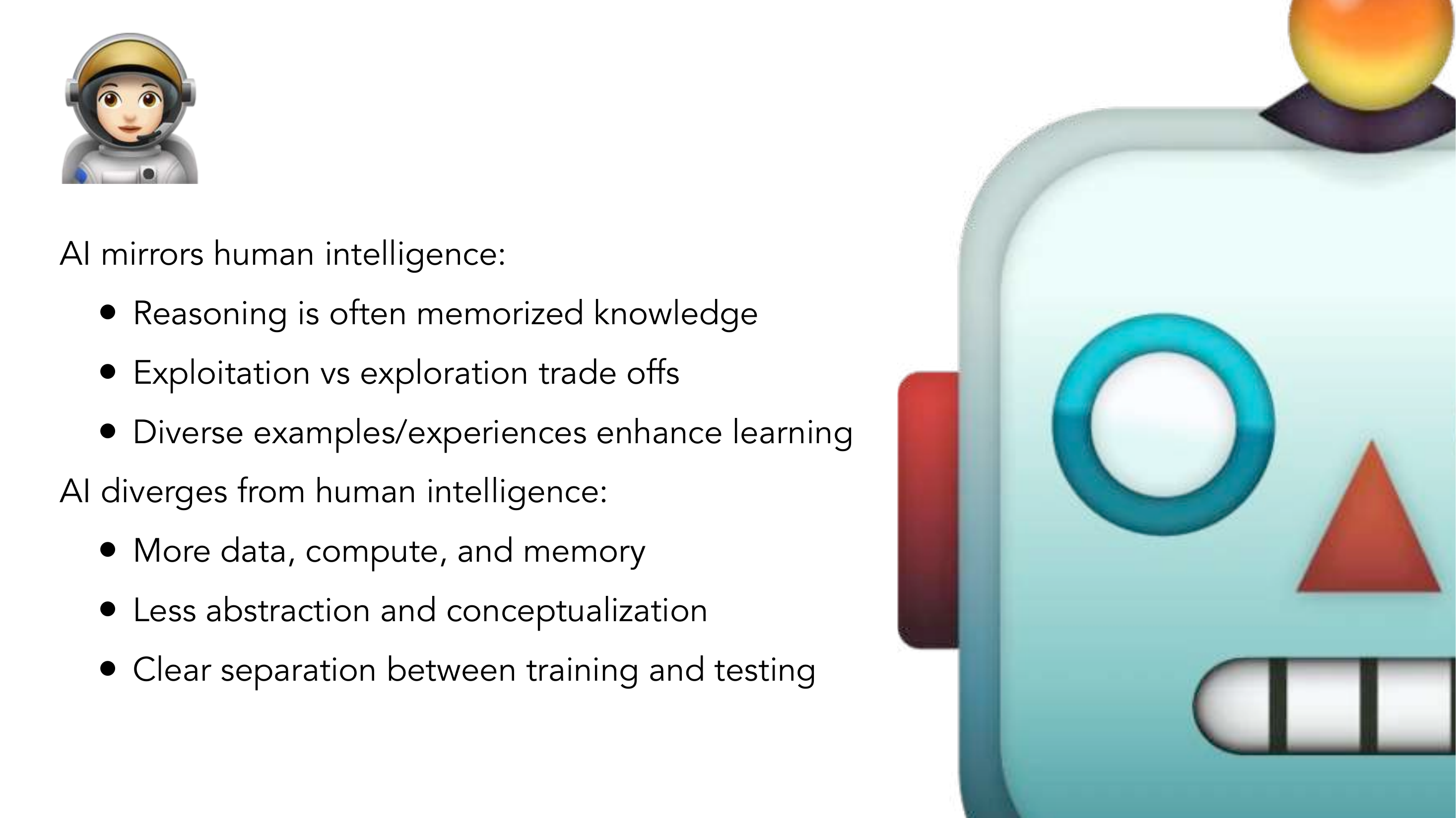 AI mirrors and diverges from human intelligence